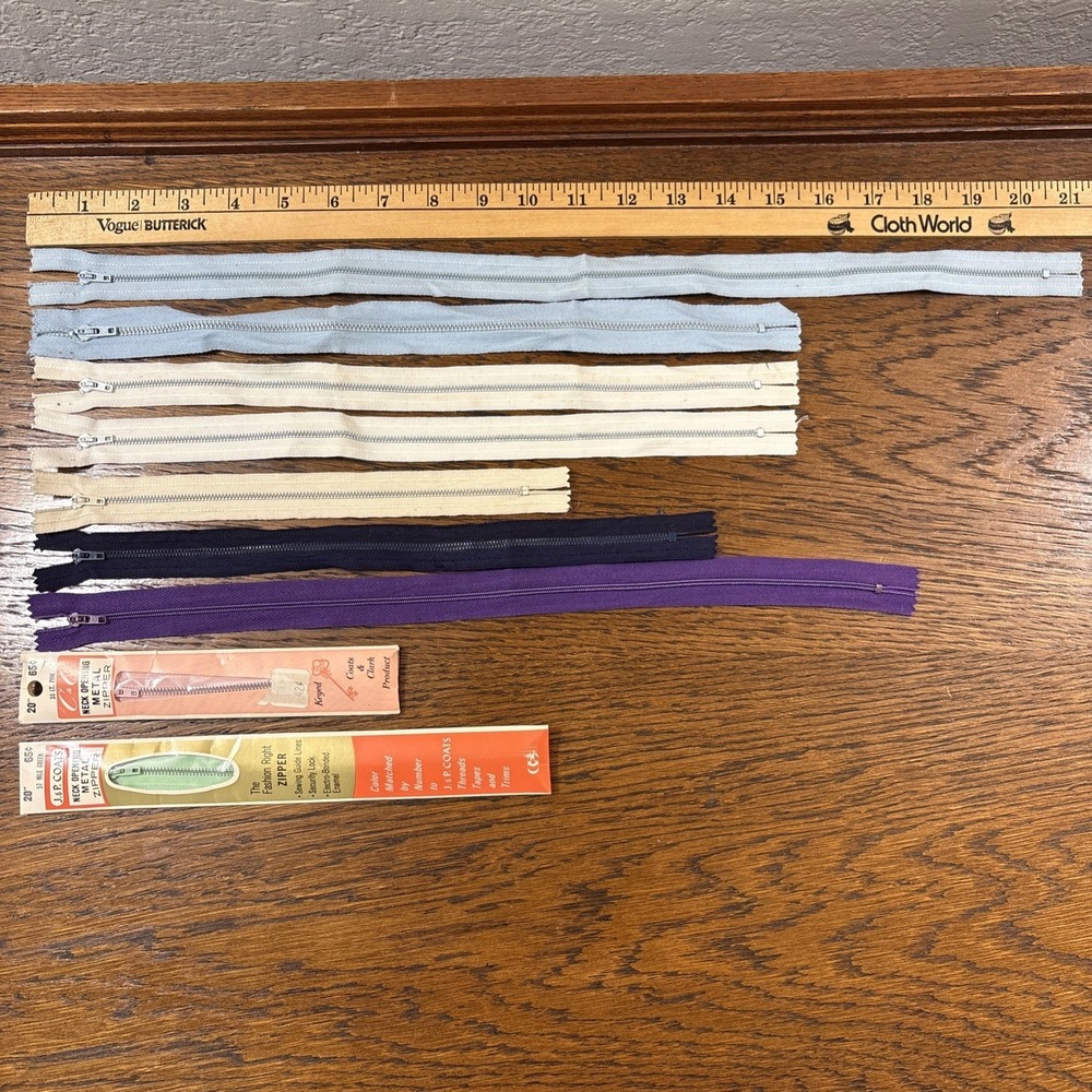 Vintage Lot Of 9 Coats & Clark J&P Coats Zippers Assortment Colors Sizes Metal
